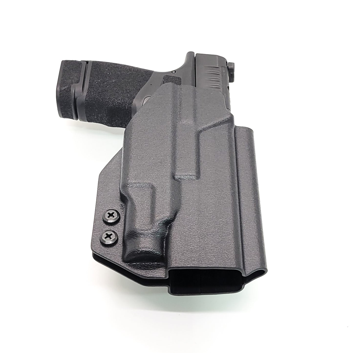 For the best OWB Outside Waistband Holster designed to fit the Springfield Hellcat or Hellcat RDP pistol with the Streamlight TLR-7 Sub SA light mounted to the handgun, shop Four Brothers Holsters. Full sweat guard, adjustable retention, minimal material, and smooth edges to reduce printing. Made in the USA.