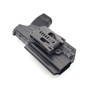 For the best OWB Outside Waistband Holster designed to fit the Springfield Hellcat or Hellcat RDP pistol with the Streamlight TLR-7 Sub SA light mounted to the handgun, shop Four Brothers Holsters. Full sweat guard, adjustable retention, minimal material, and smooth edges to reduce printing. Made in the USA.