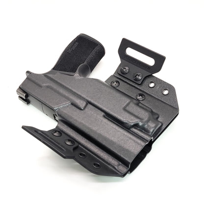 Get the best pancake-style OWB holster for your Sig Sauer P365X-MACRO, Macro TACOPS, or Macro COMP and Streamlight TLR-8 Sub at Four Brothers Holsters. Open Muzzle, Full Sweat Guard, Adjustable retention, Optic, and Red Dot ready. Made in the USA. P365 P 365 X MACRO XMACRO TLR8 TLR 8 G Pancake