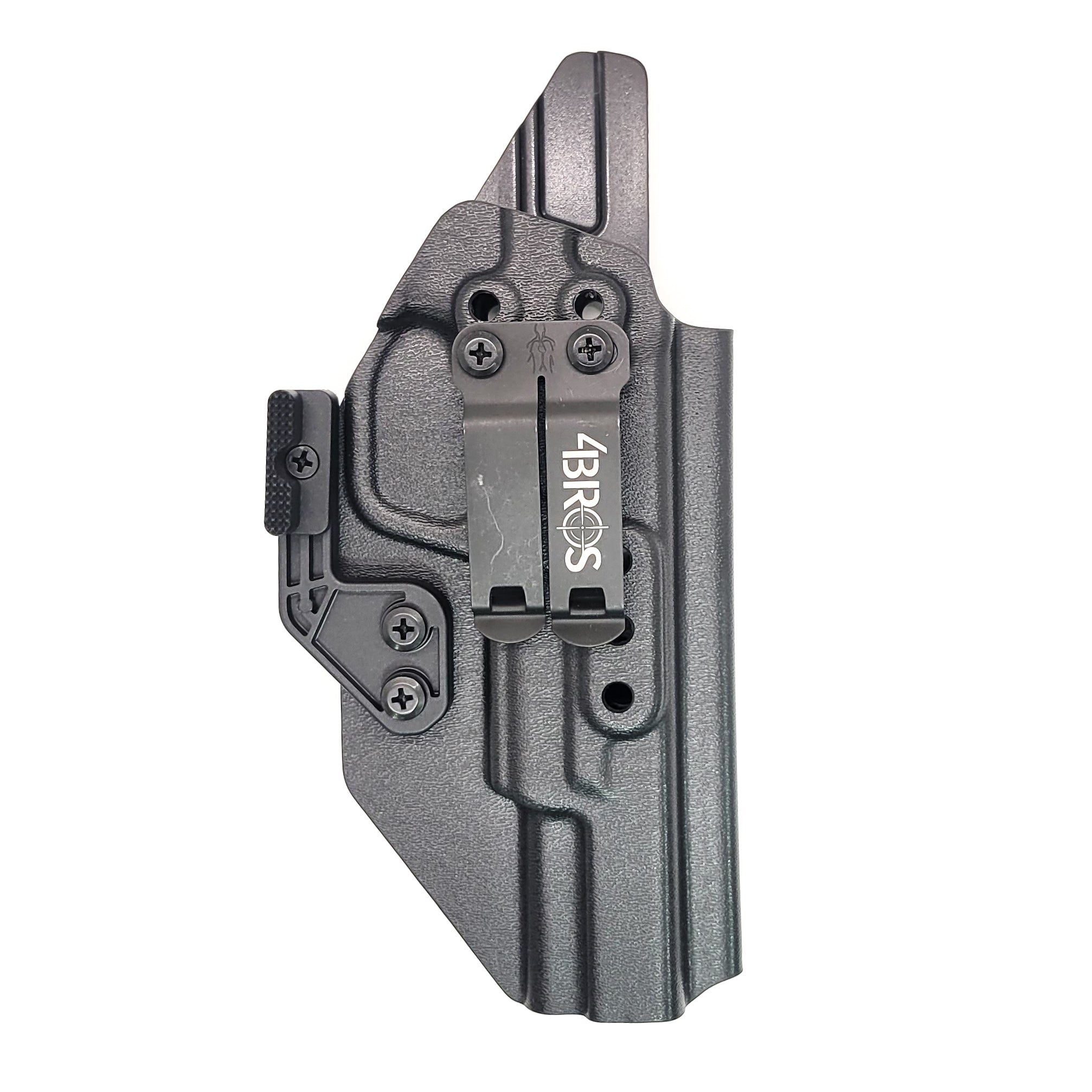 For the Best IWB AIWB Inside Waistband Kydex Taco Holster designed to fit the Smith & Wesson 2023 SPEC Series M&P 9 Metal M2.0 9mm pistol, shop Four Brothers Holsters. Full sweat guard, adjustable retention, profiled for a red dot sight. Proudly made in the USA for veterans and law enforcement.