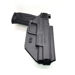 For the best OWB Outside Waistband Kydex Taco Style Holster designed to fit the Smith and Wesson M&P 5.6" Performance Center, 46" and 4" 10MM M2.0 pistol with or without thumb safety, shop Four Brothers Holsters. Full sweat guard, adjustable retention, profiled for a red dot sight. Proudly made in the USA.