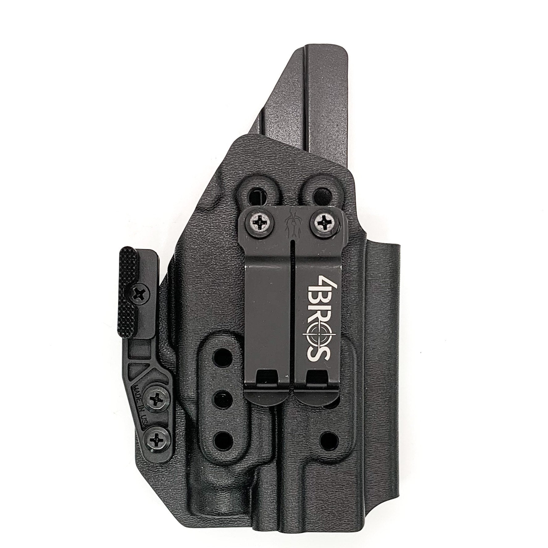 Inside Waistband Holster designed to fit the Polymer80 PF940C pistol with the Streamlight TLR-7 Sub weapon mounted light.  Holster will fit the Glock 19 size slide length pistol. Open Muzzle for threaded barrel, full sweat guard, adjustable retention, minimal material, reduced printing. Made in the USA