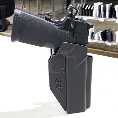 For the best Outside Waistband kydex Holster designed to fit the Springfield Armory 1911 DS Prodigy 5" & 4.25" with or without a red dot sight mounted to the pistol, shop to Four Brothers Holsters. Full sweat guard, adjustable retention, minimal material, & smooth for reduced printing. Proudly made in the USA