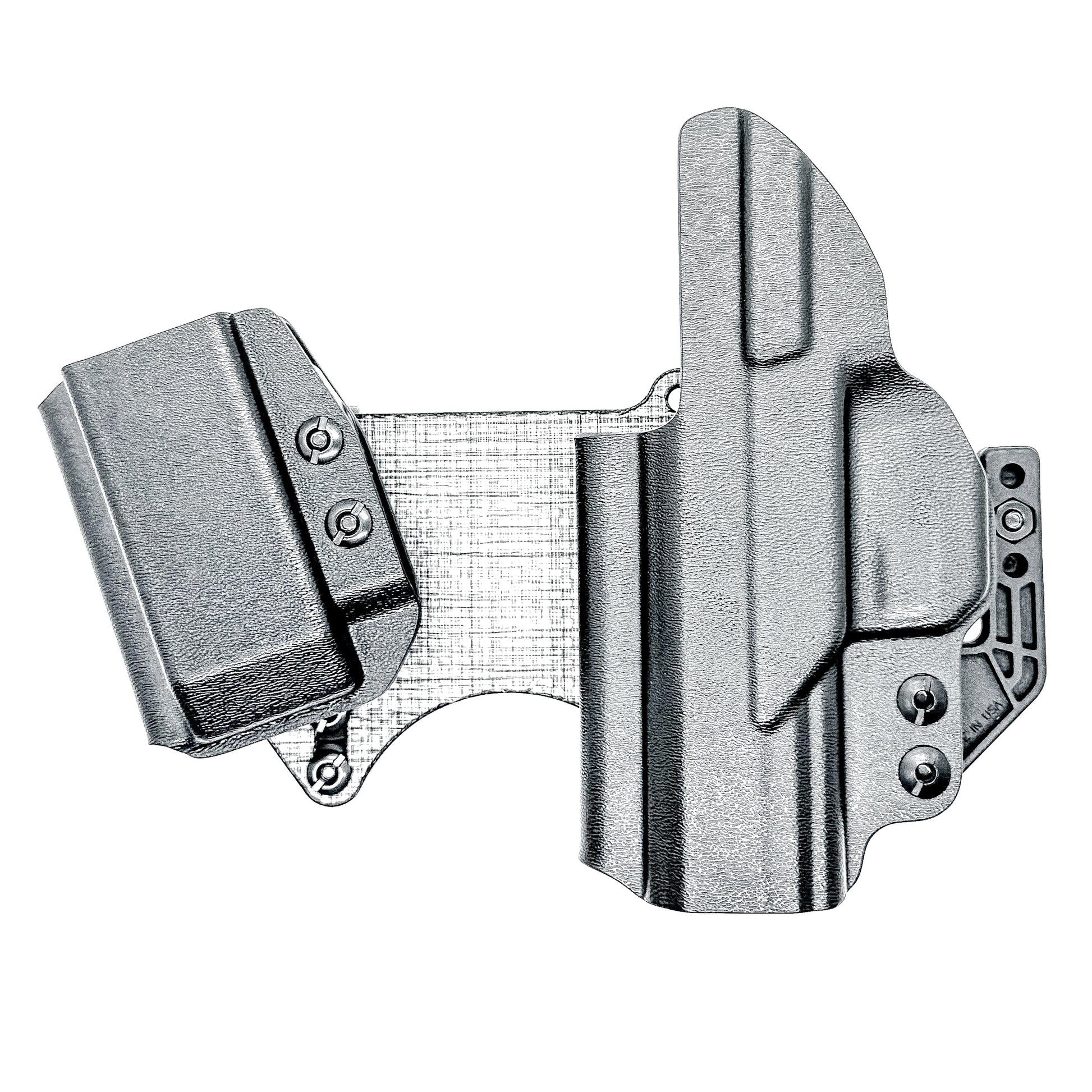 Rost Martin appendix sidecar style IWB holster with adjustable mag carrier. Inside Waistband design for comfort, concealment, and secure retention.