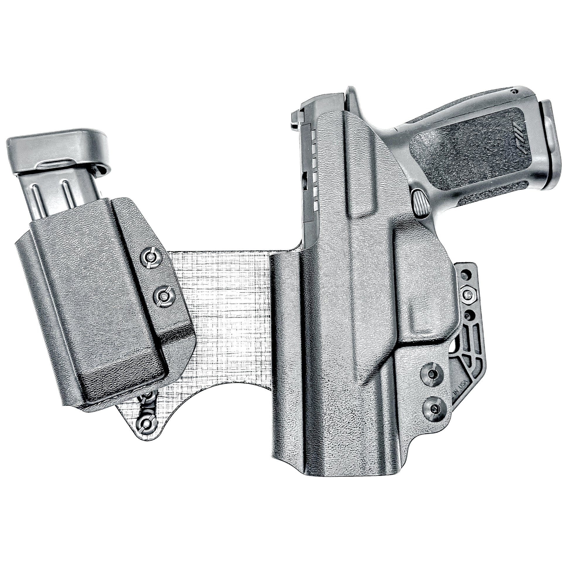 Rost Martin appendix sidecar style IWB holster with adjustable mag carrier. Inside Waistband design for comfort, concealment, and secure retention.