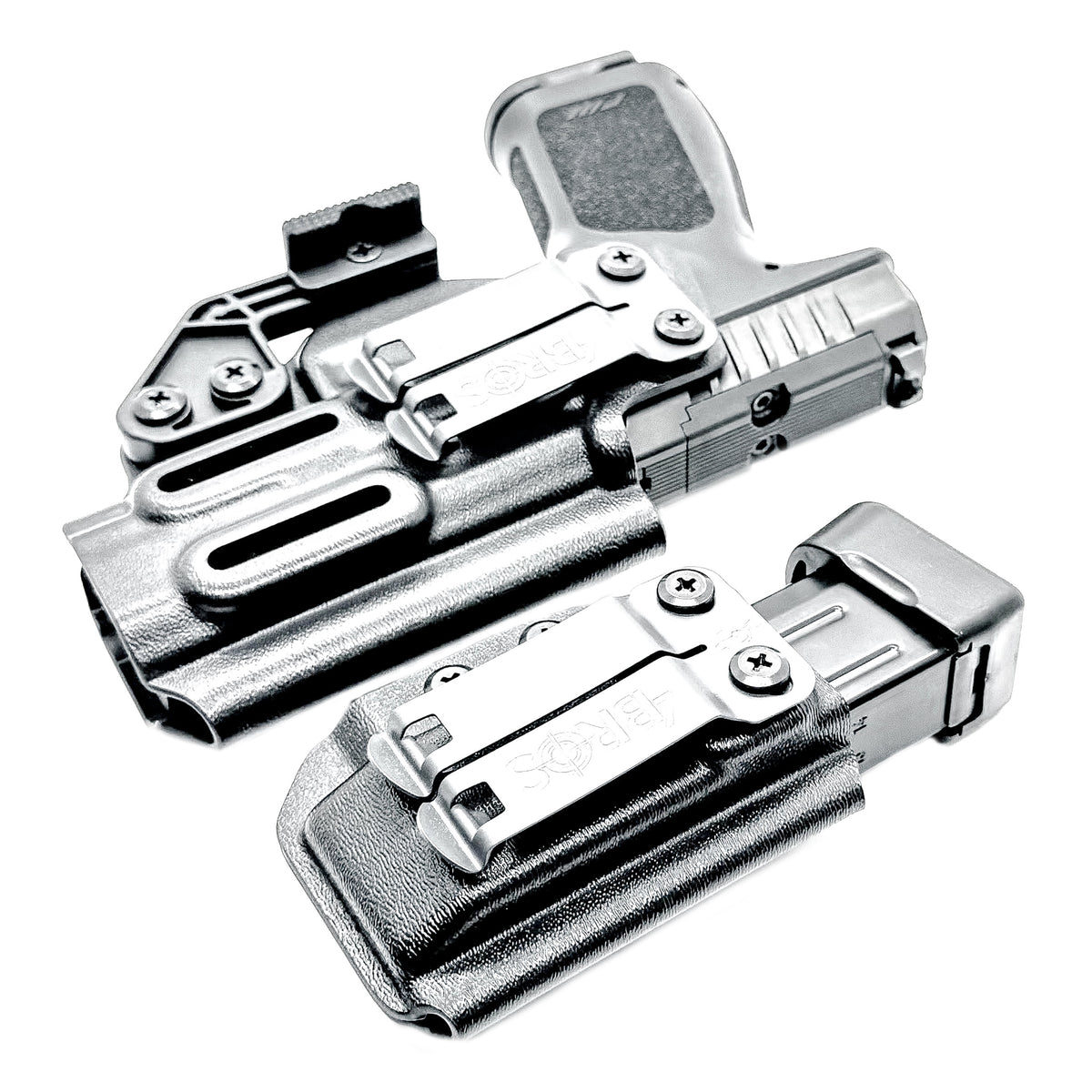 IWB holster combo for Rost Martin RM1C and Rost Martin 9MM mags. Includes mag carrier, Modwing, and Monoblock clips. Ships fast from the USA.