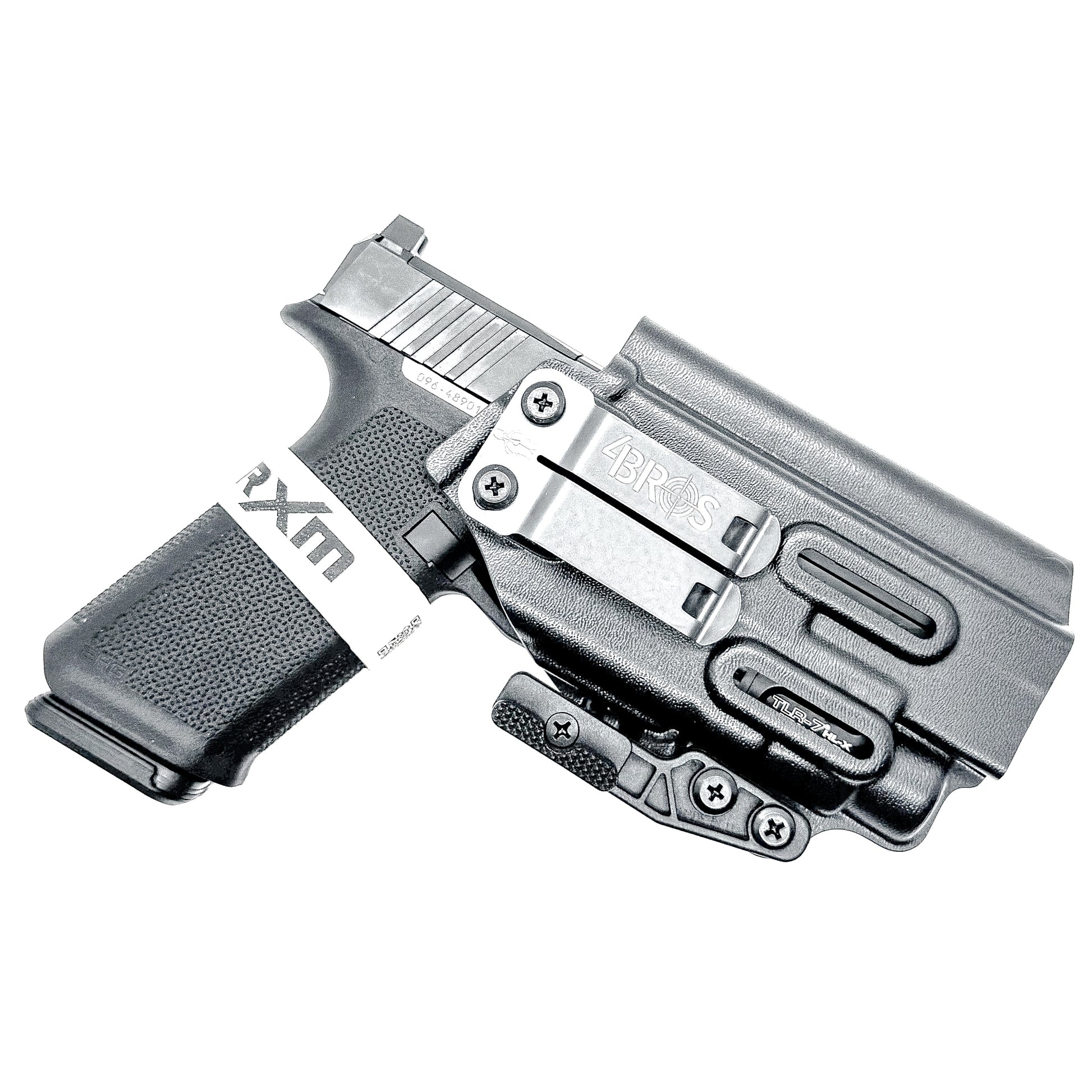 For the Best, most comfortable Inside Waistband IWB AIWB Appendix Kydex holster for the Ruger RXM 4.5" & the Streamlight TLR-7 HL-X, X or A shop Four Brothers