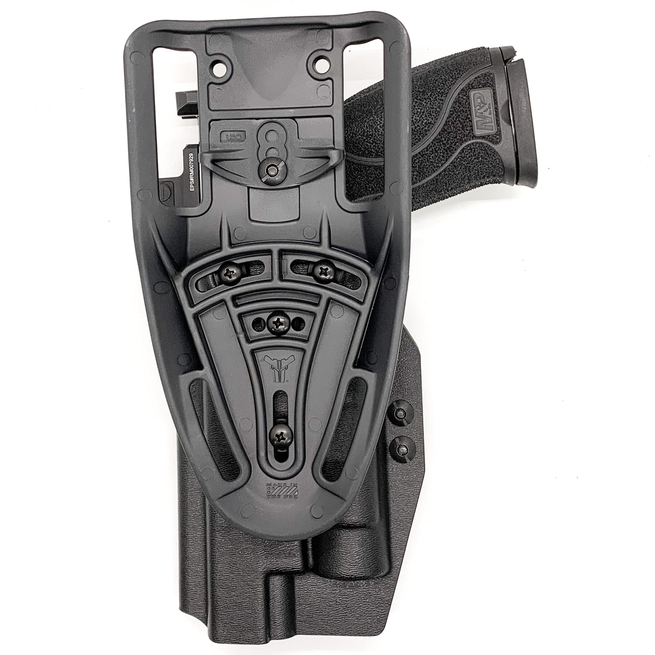 For the best Outside Waistband Duty & Competition OWB Kydex Holster designed to fit the Smith & Wesson Performance Center M&P M2.0 5.6" 10MM pistol with thumb safety and Streamlight TLR-1 HL weapon light shop Four Brothers Holsters.  Full sweat guard, adjustable retention, profiled for a red dot sight. Made in the USA.