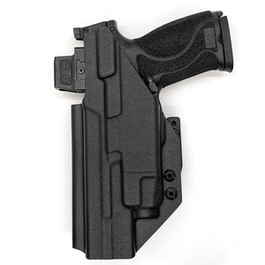 For the Best IWB AIWB Inside Waistband Kydex Taco Holster designed to fit the Smith and Wesson M&P 4.6" 10MM M2.0 pistol with thumb safety & TLR-7, TLR-7A or TLR-7X, shop Four Brothers Holsters.  Full sweat guard, adjustable retention, profiled for a red dot sight. Made in the USA for veterans and law enforcement. 