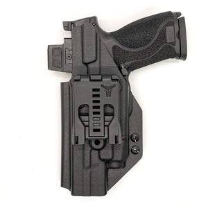 For the best, Outside Waistband OWB Kydex Taco Holster designed to fit the Smith & Wesson M&P 4.6" 10mm M2.0 pistol with thumb safety & TLR-7, TLR-7A or TLR-7X handgun, shop Four Brothers Holsters.  Full sweat guard, adjustable retention, profiled for a red dot sight.  Made in the USA for veterans and law enforcement.