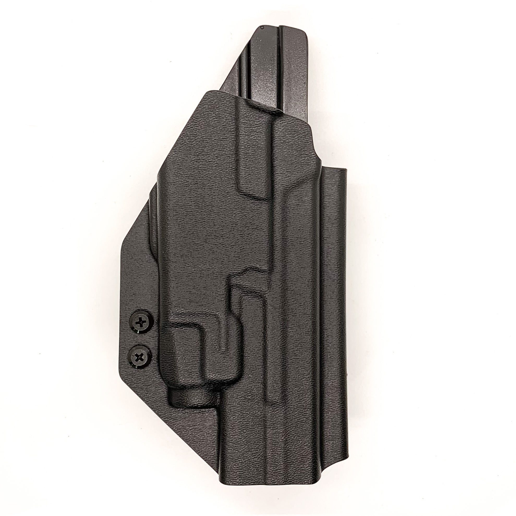 For the best, Outside Waistband OWB Kydex Taco Holster designed to fit the Smith & Wesson M&P 4.6" 10mm M2.0 pistol with thumb safety & TLR-7, TLR-7A or TLR-7X handgun, shop Four Brothers Holsters.  Full sweat guard, adjustable retention, profiled for a red dot sight.  Made in the USA for veterans and law enforcement.