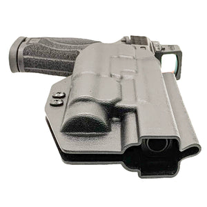 For the best, Outside Waistband OWB Kydex Holster designed to fit the Smith & Wesson M&P 10mm 5.6" Performance Center M2.0 pistol with thumb safety & TLR-1 handgun, shop Four Brothers Holsters.  Full sweat guard, adjustable retention. Made in USA Open muzzle for threaded barrels, cleared for red dot sights.  