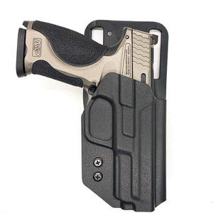 Outside Waistband Taco Style Duty & Competition Holster designed to fit the Smith and Wesson M&P Metal pistol. This holster is intended to be used for USPSA, 3-Gun, Steel Challenge and other competition shooting sports (May not be IDPA Legal). Holster will also fit the M&P Gen 1.0 or 2.0 9mm 4.25" barrel holster.