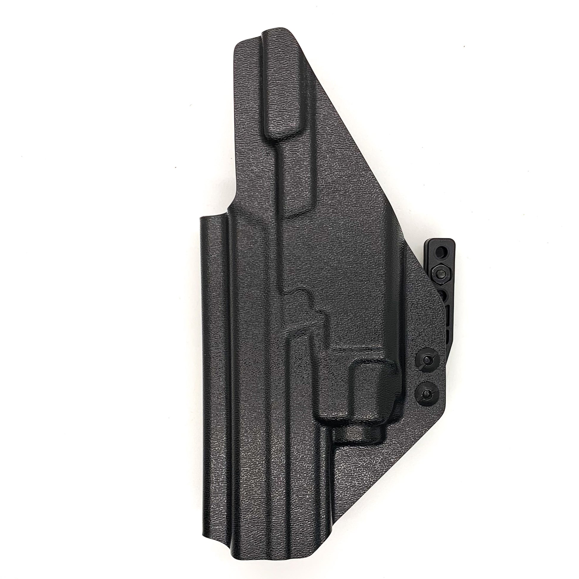 For the Best IWB AIWB Inside Waistband Kydex Taco Holster designed to fit the Smith and Wesson M&P 5.6" Performance Center 10MM M2.0 pistol with thumb safety & TLR-8A, shop Four Brothers Holsters.  Full sweat guard, adjustable retention, profiled for a red dot sight. Made in the USA for veterans and law enforcement. 