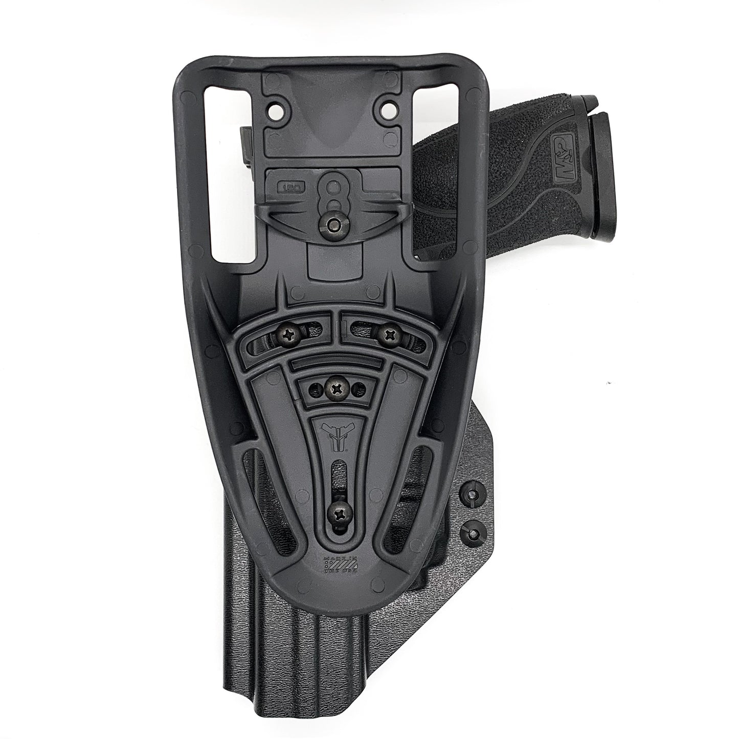 For the best Outside Waistband Duty & Competition OWB Kydex Holster designed to fit the Smith & Wesson Performance Center M&P M2.0 5.6" 10MM pistol with thumb safety and Streamlight TLR-8A weapon light shop Four Brothers Holsters.  Full sweat guard, adjustable retention, profiled for a red dot sight. Made in the USA.