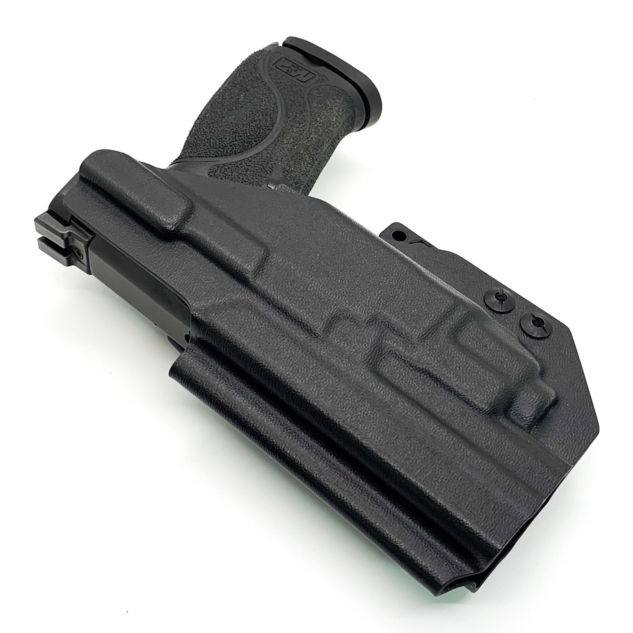 Best Inside Waistband IWB AIWB Kydex Holster designed to fit the Smith & Wesson M&P M2.0  9mm 4.25" pistols with the Streamlight TLR-8 or TLR-8A light mounted to the pistol. Full sweat guard, adjustable retention, minimal material, & smooth edges to reduce printing. Cleared for red dot sights. Proudly made in the USA. 