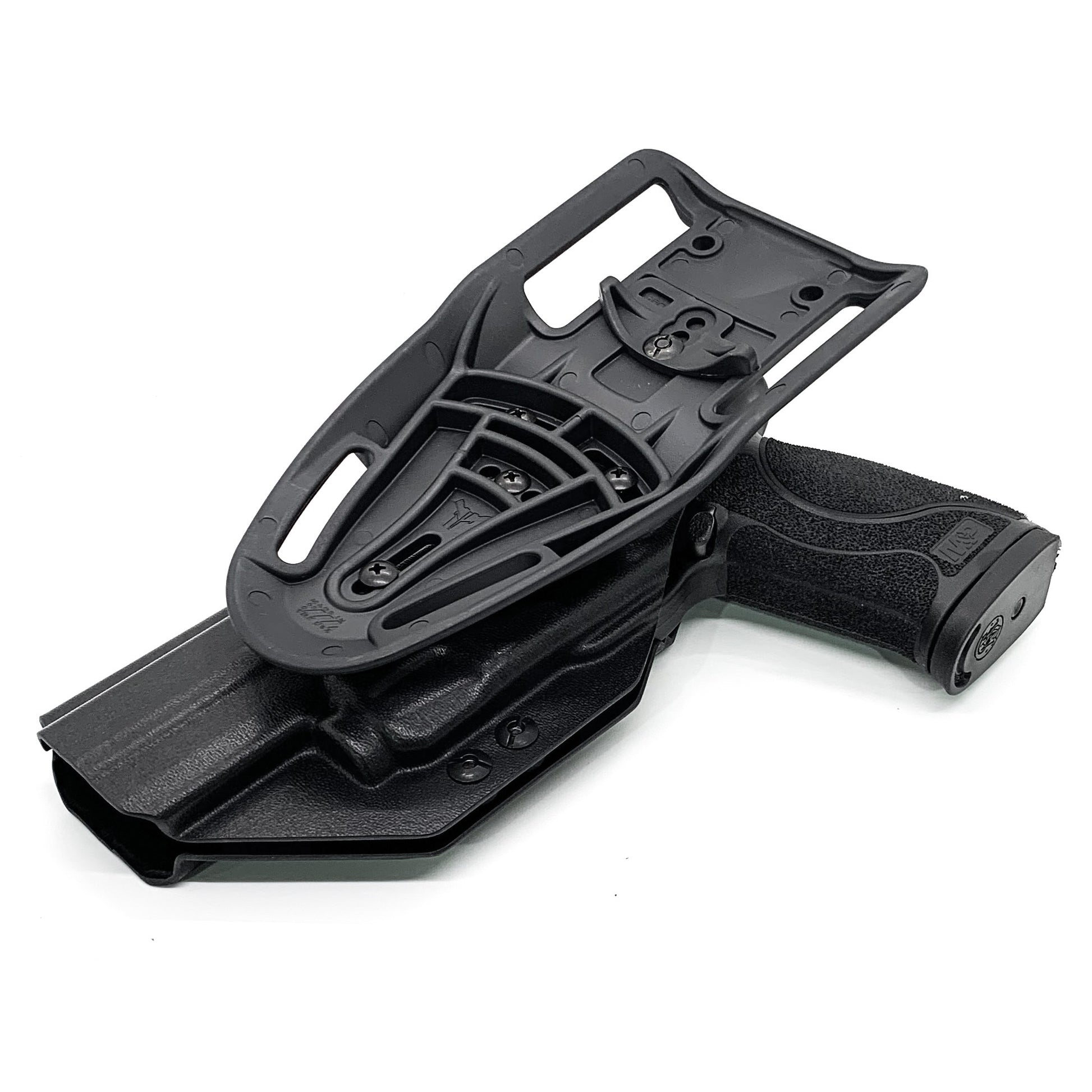 For the best Outside Waistband OWB Kydex Duty & Competition Holster for the Smith and Wesson M&P 5.6" 10MM M2.0 pistol with thumb safety and the Streamlight TLR-7X, TLR-7 X, & TLR-7 A, shop Four Brothers 4BROS Holsters. Full sweat guard, adjustable retention, cleared for red dot sights. Made in the USA.