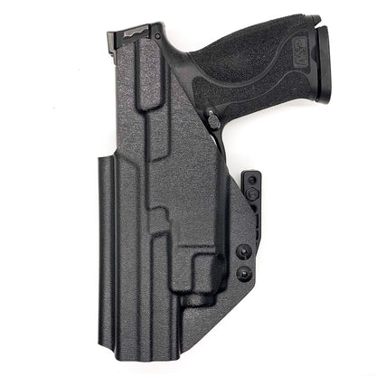 For the Best IWB AIWB Inside Waistband Kydex Taco Holster designed to fit the Smith and Wesson M&P 4" and 4.6" 10MM M2.0 pistol with thumb safety & TLR-8A, shop Four Brothers Holsters.  Full sweat guard, adjustable retention, profiled for a red dot sight. Made in the USA for veterans and law enforcement. 