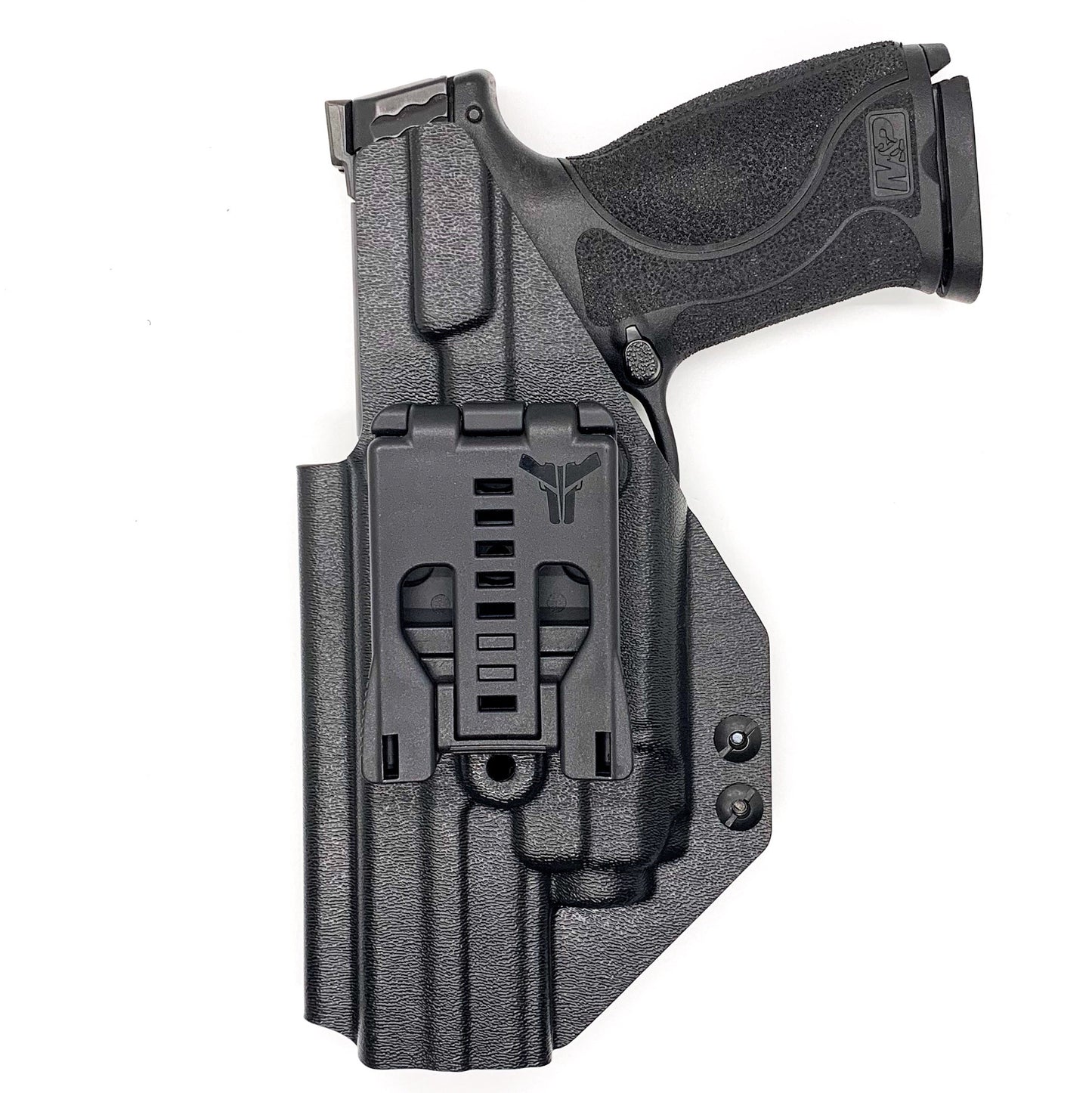 For the best outside Waistband Kydex Taco Style Holster designed to fit the Smith and Wesson M&P 10MM M2.0 pistol with thumb safety and Streamlight TLR-8A designed to fit both the 4" and 4.6" barrel lengths, shop Four Brothers Holsters. Full sweat guard, adjustable retention, cut for a red dot sight. Made in the USA.