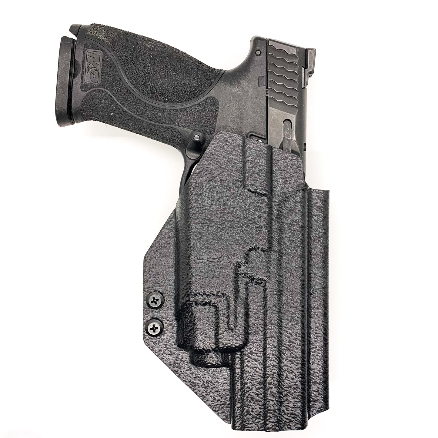 For the best outside Waistband Kydex Taco Style Holster designed to fit the Smith and Wesson M&P 10MM M2.0 pistol with thumb safety and Streamlight TLR-8A designed to fit both the 4" and 4.6" barrel lengths, shop Four Brothers Holsters. Full sweat guard, adjustable retention, cut for a red dot sight. Made in the USA.