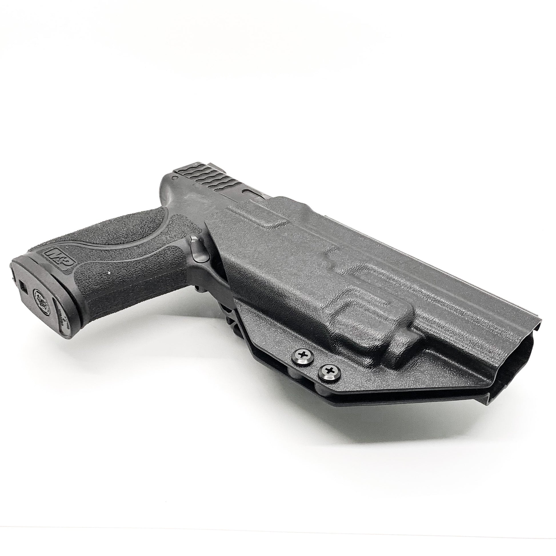 For the best outside Waistband Kydex Taco Style Holster designed to fit the Smith and Wesson M&P 10MM M2.0 pistol with thumb safety and Streamlight TLR-8A designed to fit both the 4" and 4.6" barrel lengths, shop Four Brothers Holsters. Full sweat guard, adjustable retention, cut for a red dot sight. Made in the USA.