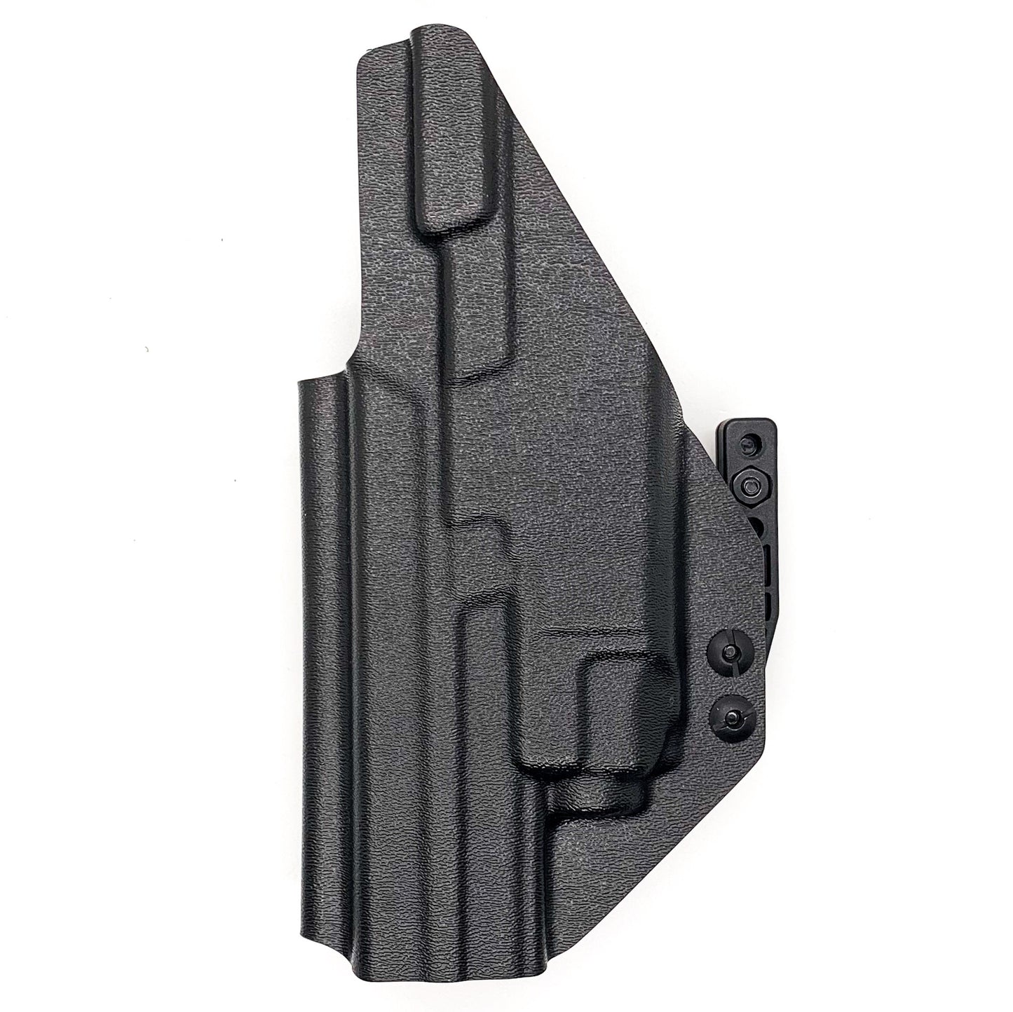 For the best inside Waistband IWB AIWB Kydex Holster designed to fit the Smith & Wesson M&P M2.0 5" pistols with the Streamlight TLR-8 or TLR-8A light mounted to the pistol shop Four Brothers Holsters. Full sweat guard, adjustable retention, smooth edges reduces printing. Cleared for red dot sights. Made in the USA. 