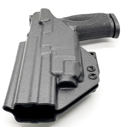 For the best inside Waistband IWB AIWB Kydex Holster designed to fit the Smith & Wesson M&P M2.0 5" pistols with the Streamlight TLR-8 or TLR-8A light mounted to the pistol shop Four Brothers Holsters. Full sweat guard, adjustable retention, smooth edges reduces printing. Cleared for red dot sights. Made in the USA. 