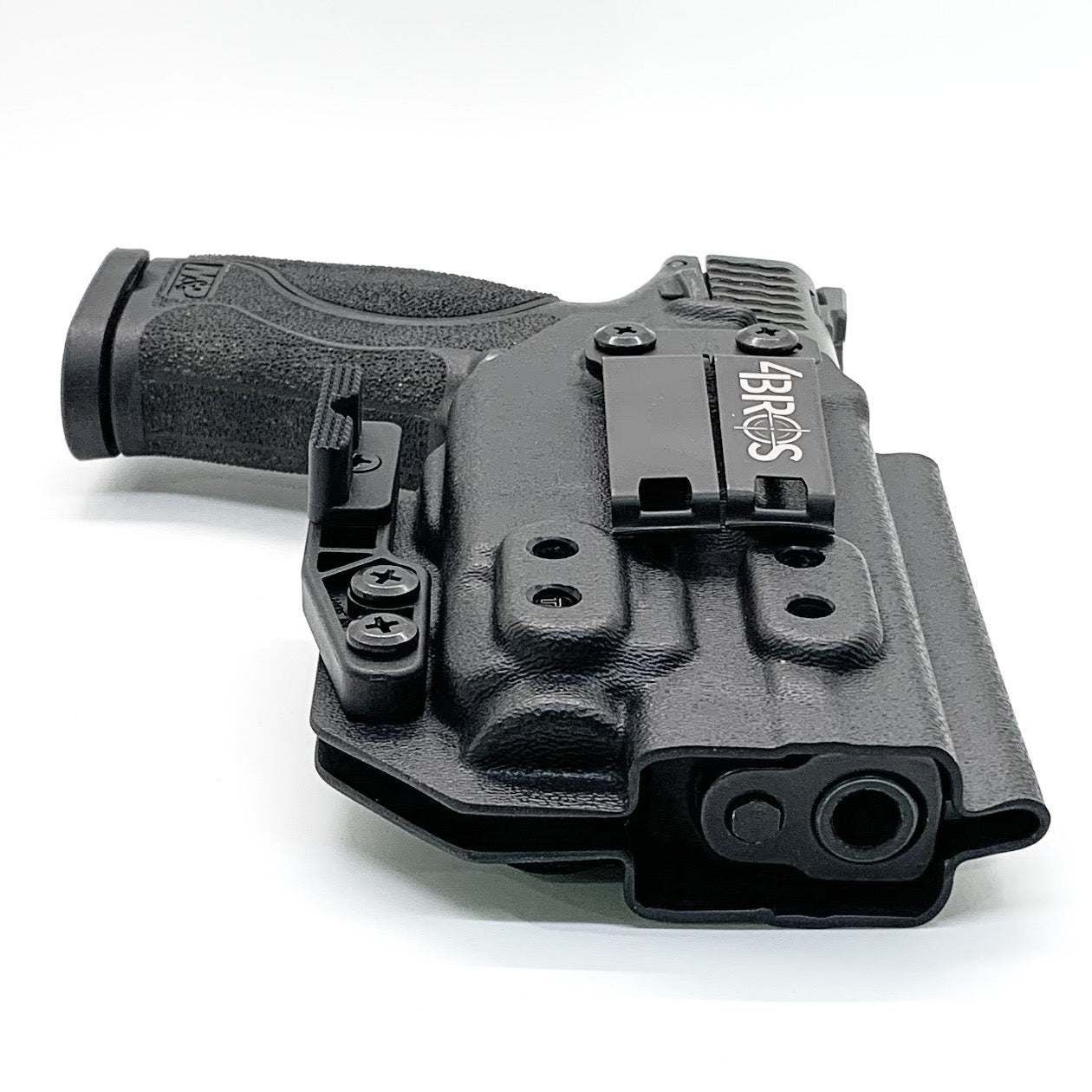 For the Best IWB AIWB Inside Waistband Kydex Taco Holster designed to fit the Smith and Wesson M&P 4" 10MM M2.0 pistol with thumb safety & TLR-7, TLR-7A or TLR-7X, shop Four Brothers Holsters.  Full sweat guard, adjustable retention, profiled for a red dot sight. Made in the USA for veterans and law enforcement. 