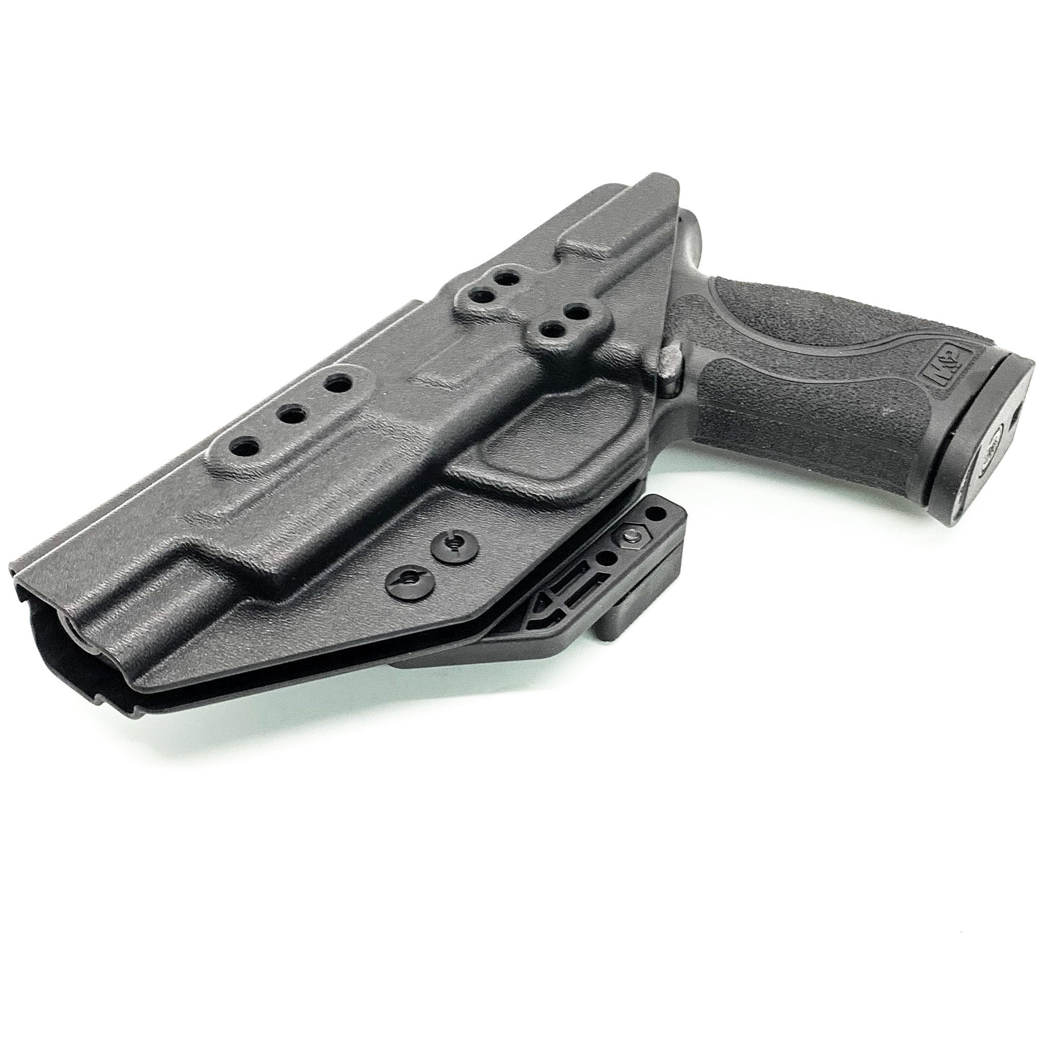 Inside Waistband Kydex Taco Holster designed to fit the Smith and Wesson M&P M2.0 pistol with thumb safety. The holster is designed to fit the 5", 4.25" & 4" barrel lengths.  Full sweat guard, adjustable retention, profiled for a red dot sight. Proudly made in the USA for veterans and law enforcement. 