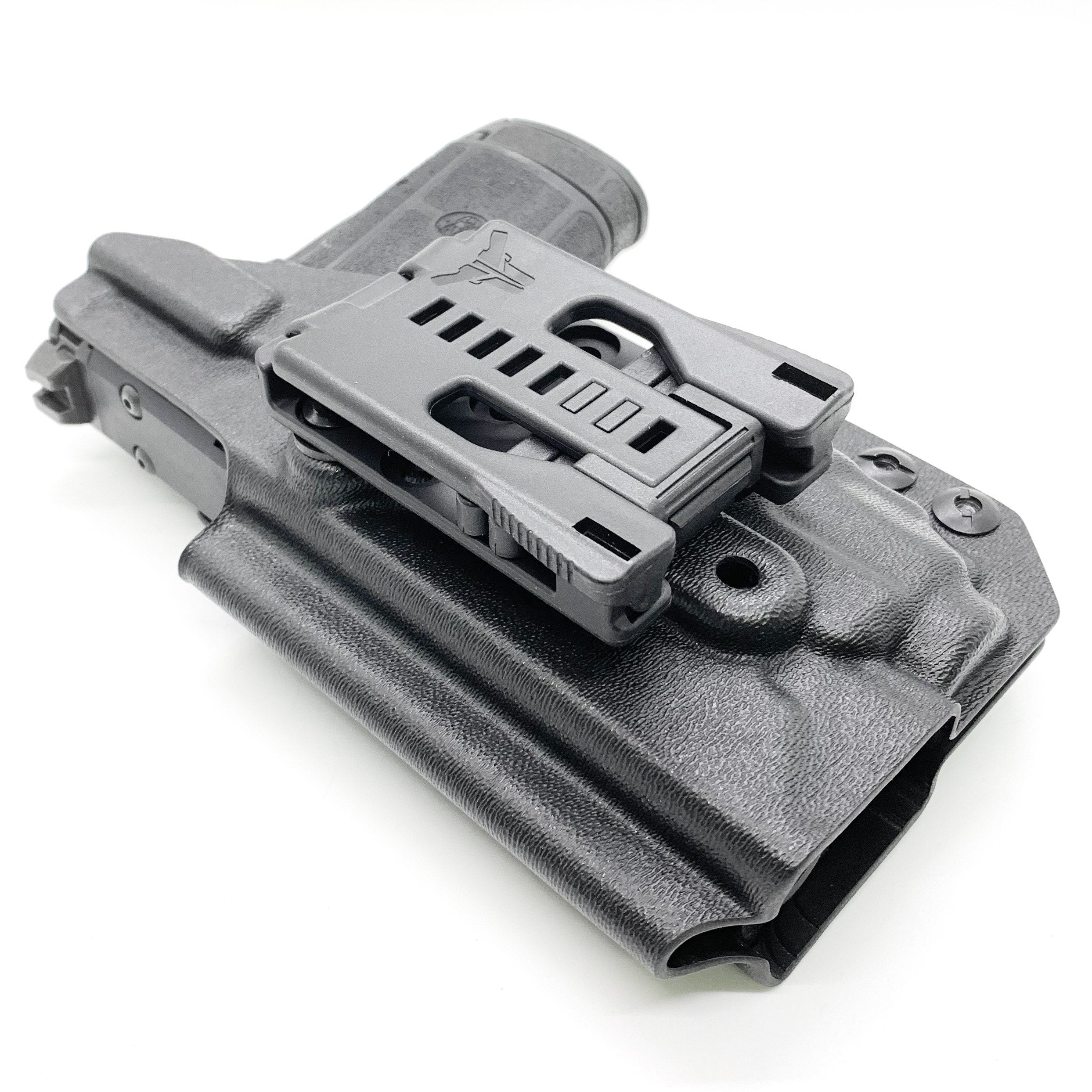 For the best KYDEX OWB Outside Waistband Kydex holster designed to fit the Smith & Wesson EQUALIZER with Streamlight TLR-8 or TLR-8A weapon-mounted light, shop Four Brothers Holsters. Full sweat guard adjustable retention minimal material and smooth edges to reduce printing.  Equalizer S&W TLR8 TLR8A 