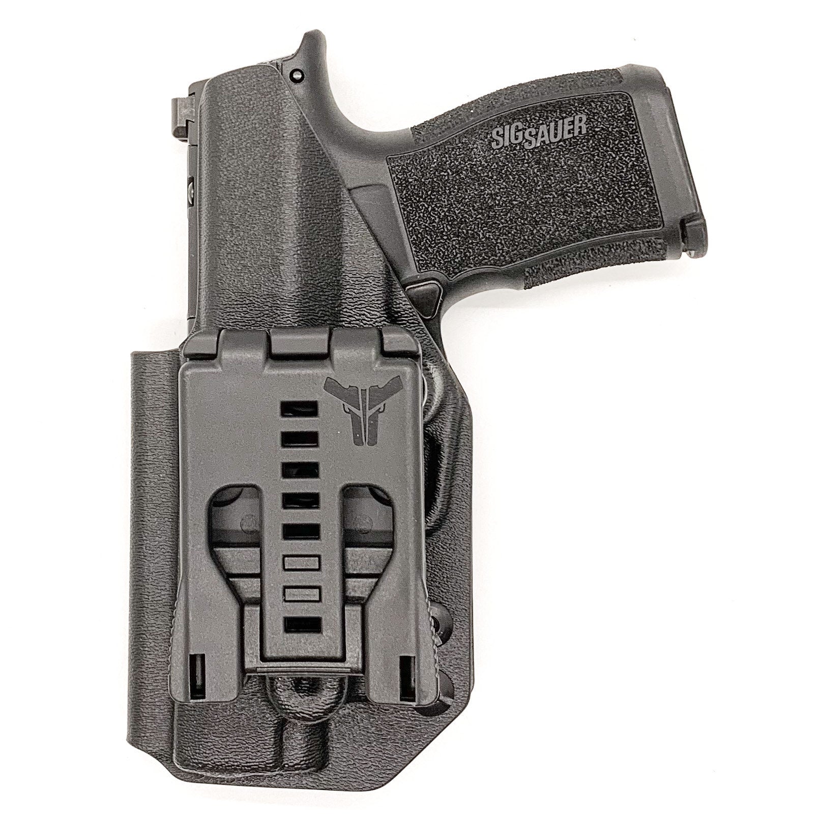 Outside Waistband OWB Kydex holster designed to fit the Sig Sauer P365XL, P365X, P365XL Spectre,  P365X/XL RomeoZero, and P365 SAS with GoGuns Gas Pedal. Adjustable retention, high sweat guard, and cleared for red dot sights. Proudly made in the USA with .080" thick material. 