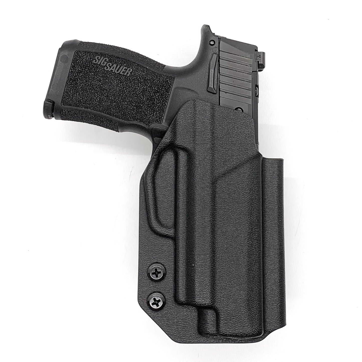 Outside Waistband OWB Kydex holster designed to fit the Sig Sauer P365XL, P365X, P365XL Spectre,  P365X/XL RomeoZero, and P365 SAS with GoGuns Gas Pedal. Adjustable retention, high sweat guard, and cleared for red dot sights. Proudly made in the USA with .080" thick material. 