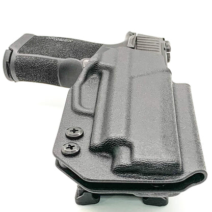 Outside Waistband OWB Kydex holster designed to fit the Sig Sauer P365XL, P365X, P365XL Spectre,  P365X/XL RomeoZero, and P365 SAS with GoGuns Gas Pedal. Adjustable retention, high sweat guard, and cleared for red dot sights. Proudly made in the USA with .080" thick material. 