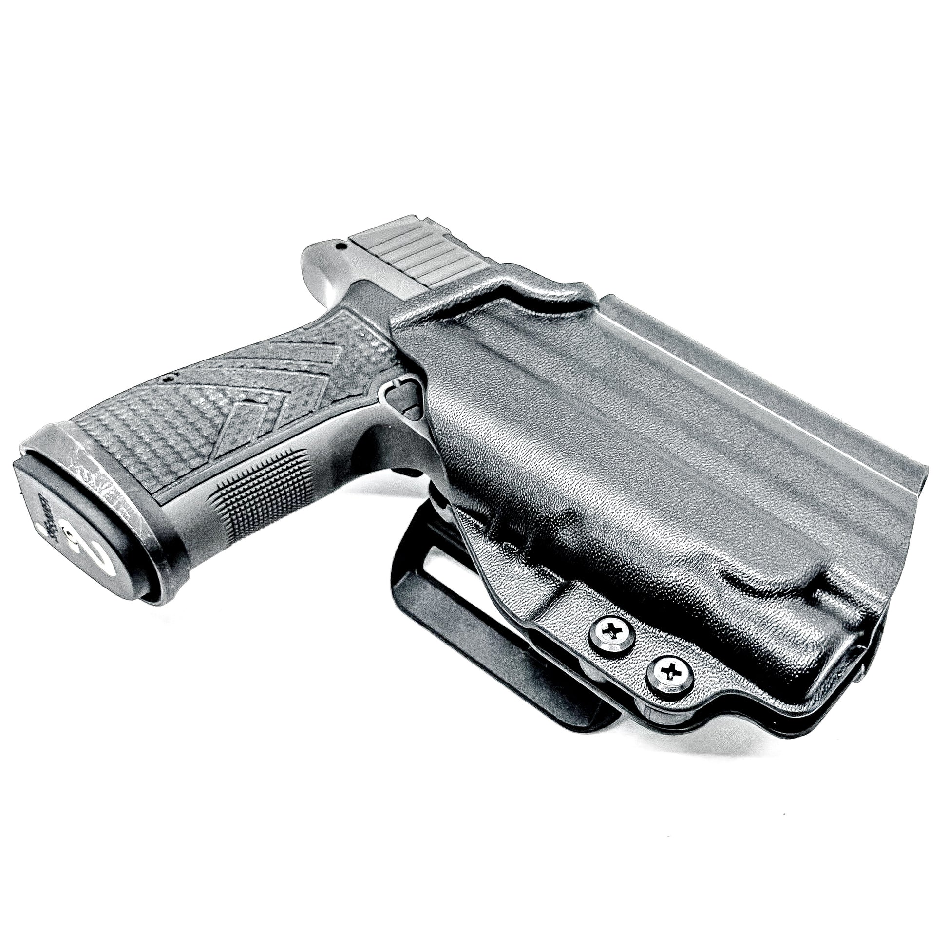 Precision Outside Waistband OWB holster for SIG P365-AXG Legion with FOXTROT2R. Adjustable retention, optics-ready, threaded barrel compatible. Made in the USA.