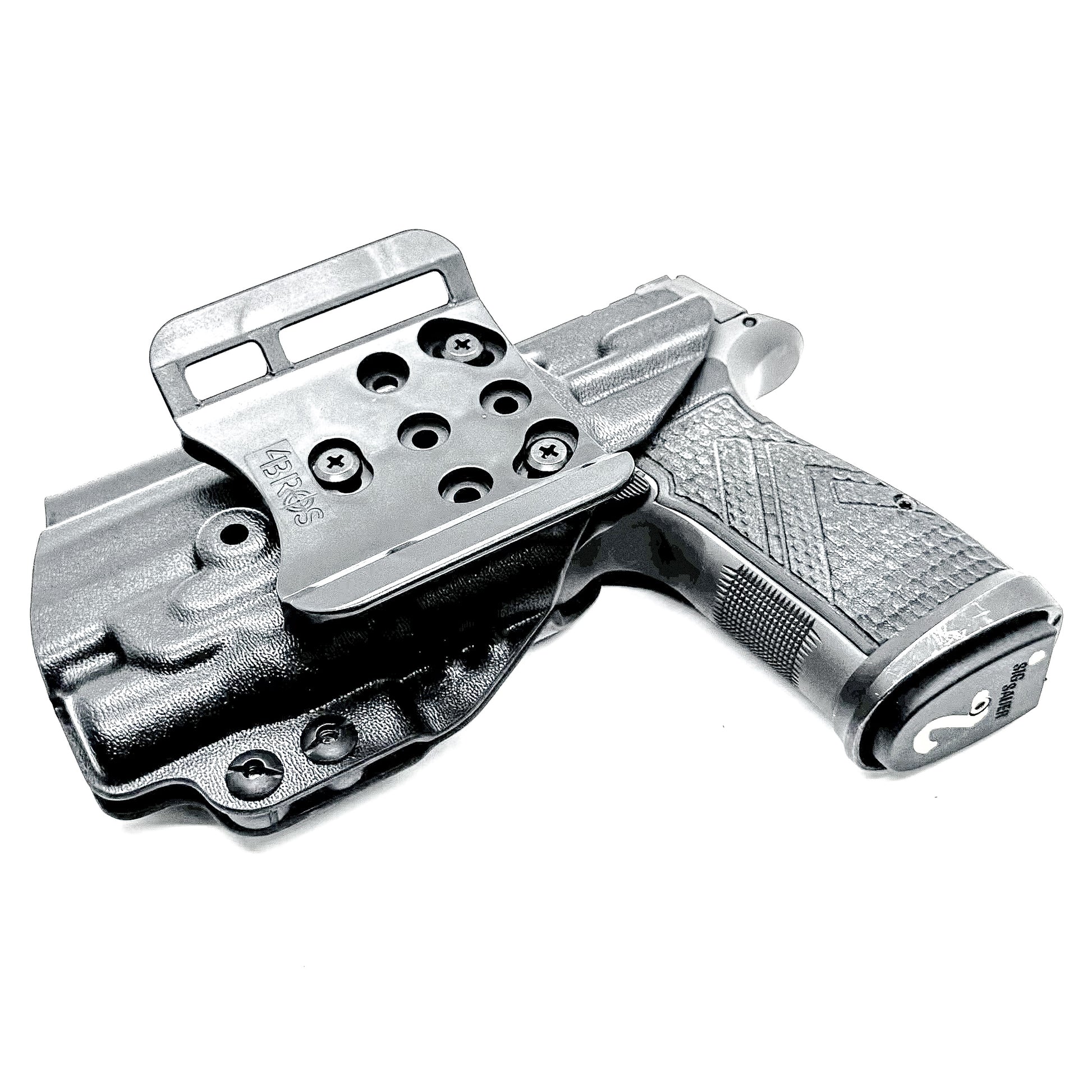 Precision Outside Waistband OWB holster for SIG P365-AXG Legion with FOXTROT2R. Adjustable retention, optics-ready, threaded barrel compatible. Made in the USA.