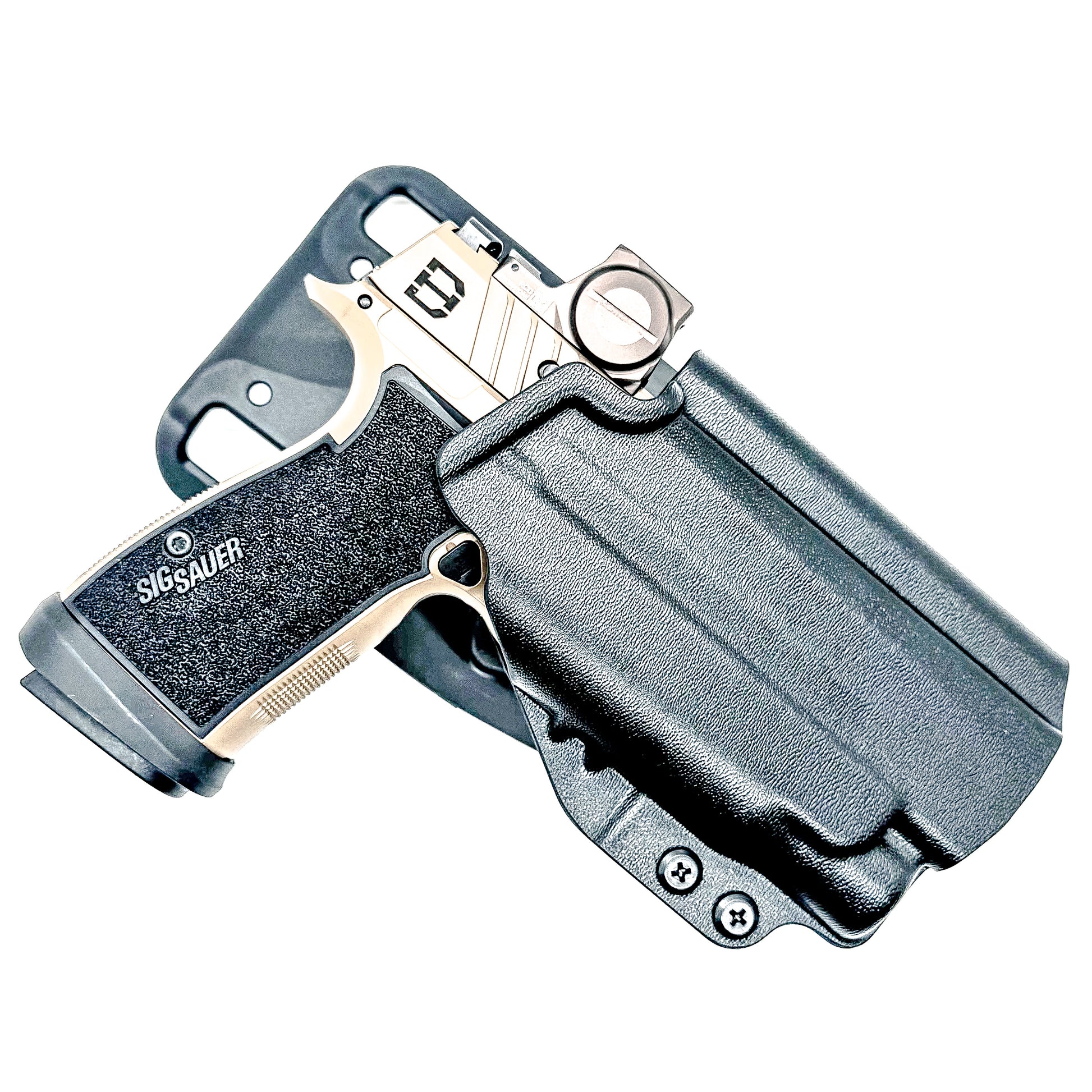OWB holster for Sig Sauer P365-DH3 AXG with FOXTROT2R. Outside Waistband light duty & competition holster with adjustable retention and optics support.