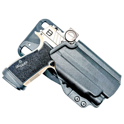 OWB holster for Sig Sauer P365-DH3 AXG with FOXTROT2R. Outside Waistband light duty & competition holster with adjustable retention and optics support.