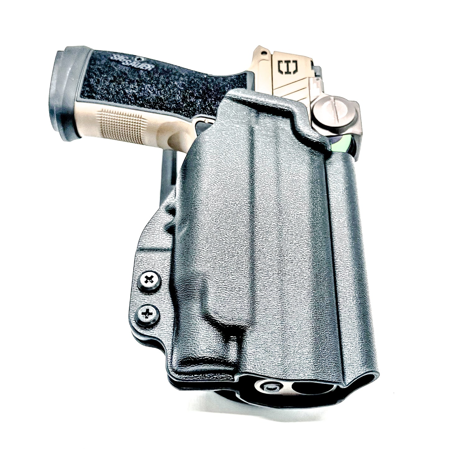 OWB holster for Sig Sauer P365-DH3 AXG with FOXTROT2R. Outside Waistband light duty & competition holster with adjustable retention and optics support.