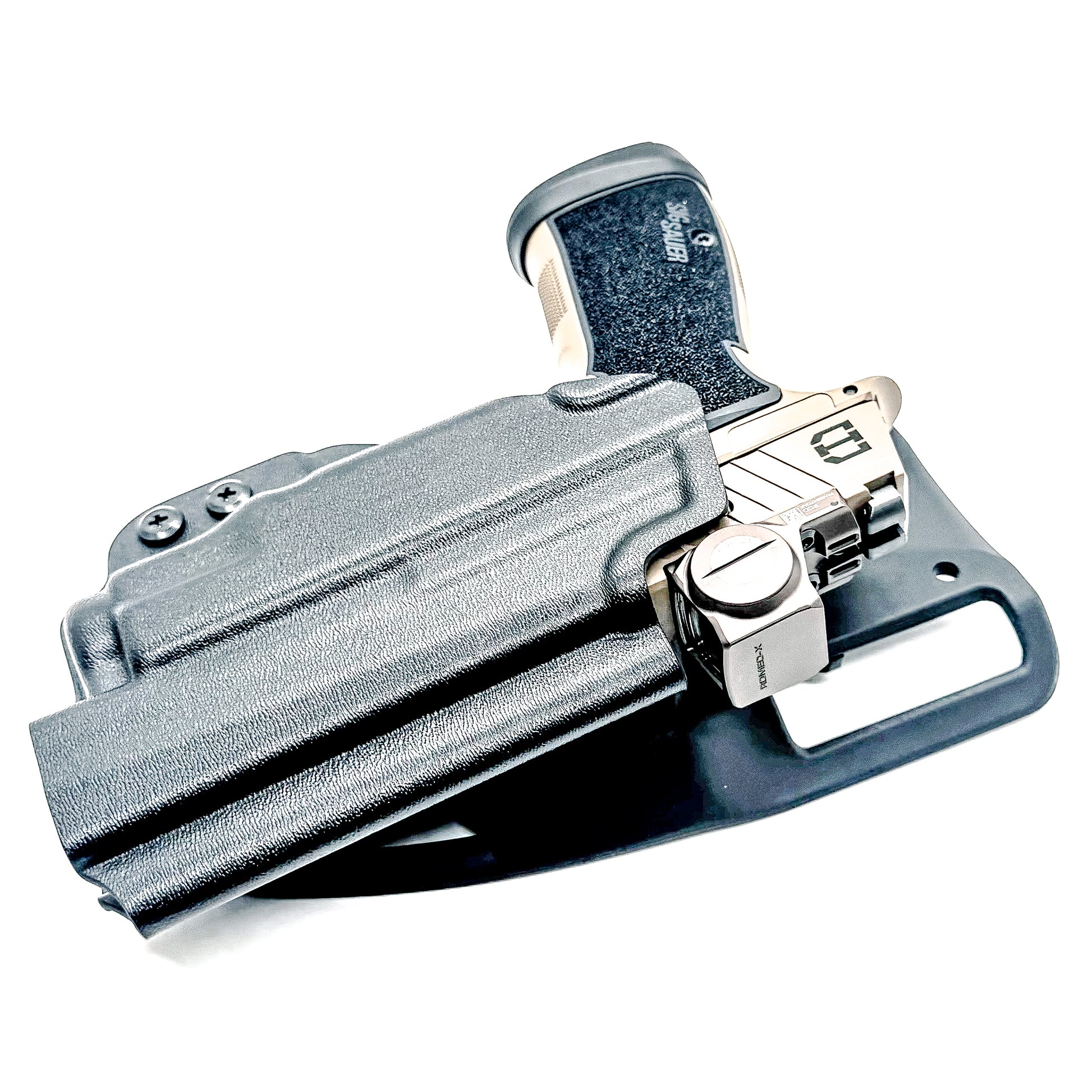 OWB holster for Sig Sauer P365-DH3 AXG with TLR-7 Sub. Outside Waistband light duty & competition holster with adjustable retention and optics support.