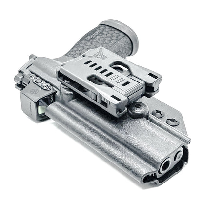 Versatile black OWB holster for Sig Sauer P365-FUSE. Ambidextrous design, optic-ready, and adjustable cant from  Four Brothers Holsters