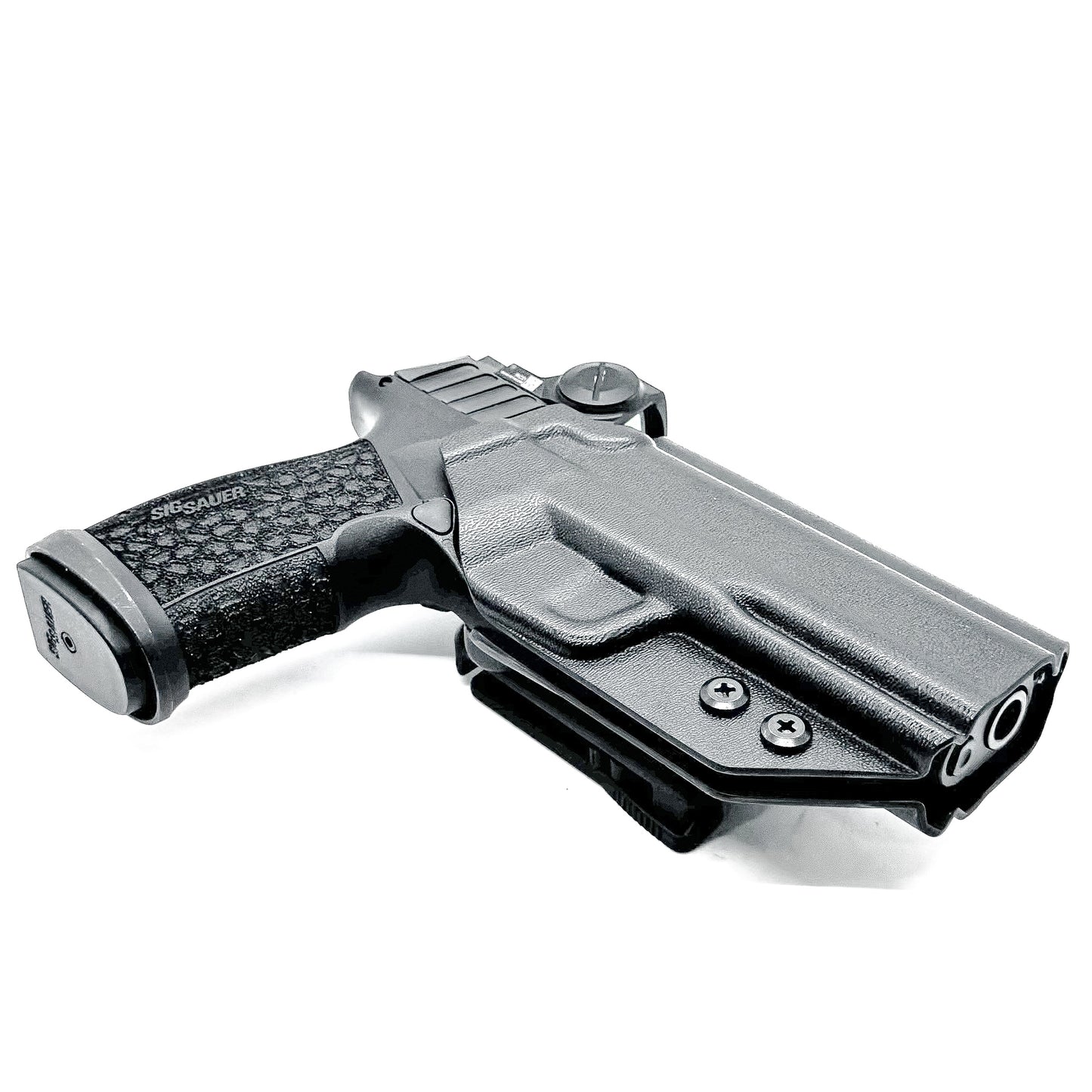 Versatile black OWB holster for Sig Sauer P365-FUSE. Ambidextrous design, optic-ready, and adjustable cant from  Four Brothers Holsters