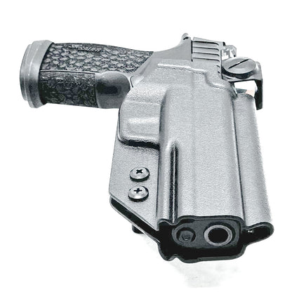 Versatile black OWB holster for Sig Sauer P365-FUSE. Ambidextrous design, optic-ready, and adjustable cant from  Four Brothers Holsters