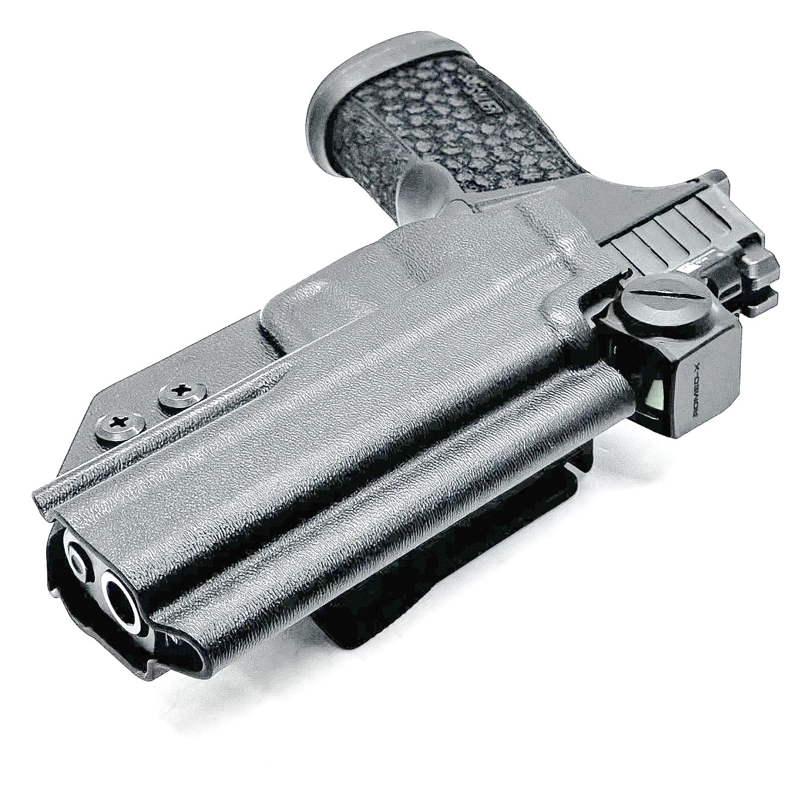 Versatile black OWB holster for Sig Sauer P365-FUSE. Ambidextrous design, optic-ready, and adjustable cant from  Four Brothers Holsters