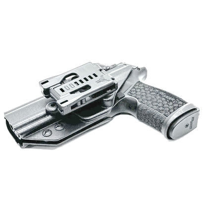Versatile black OWB holster for Sig Sauer P365-FUSE. Ambidextrous design, optic-ready, and adjustable cant from  Four Brothers Holsters