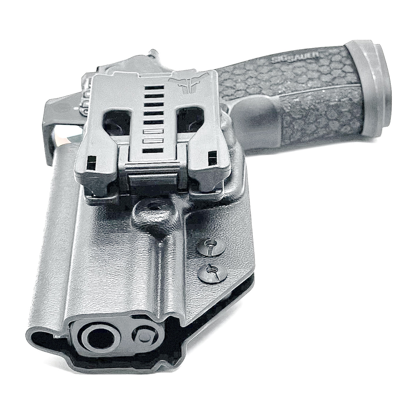 Versatile black OWB holster for Sig Sauer P365-FUSE. Ambidextrous design, optic-ready, and adjustable cant from  Four Brothers Holsters