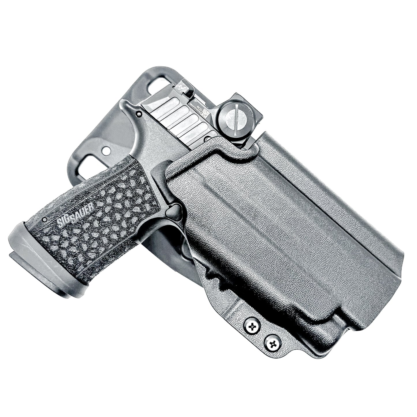 OWB holster for Sig Sauer P365-FUSE & FOXTROT2R. Outside Waistband light duty & competition holster with adjustable retention and optics support.