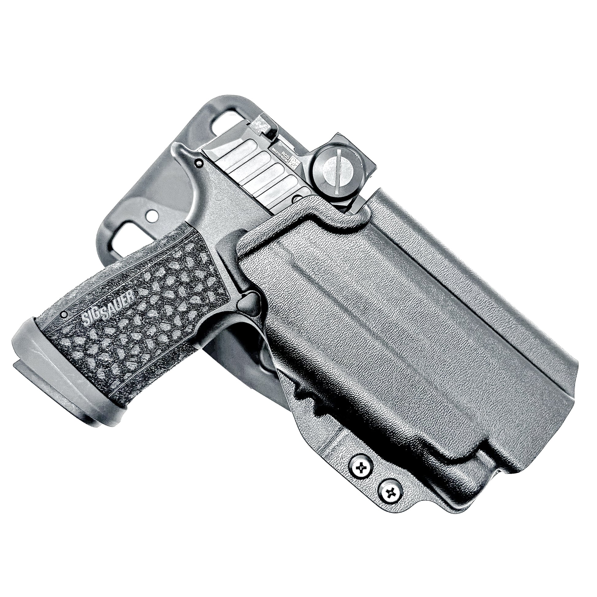OWB holster for Sig Sauer P365-FUSE & FOXTROT2R. Outside Waistband light duty & competition holster with adjustable retention and optics support.