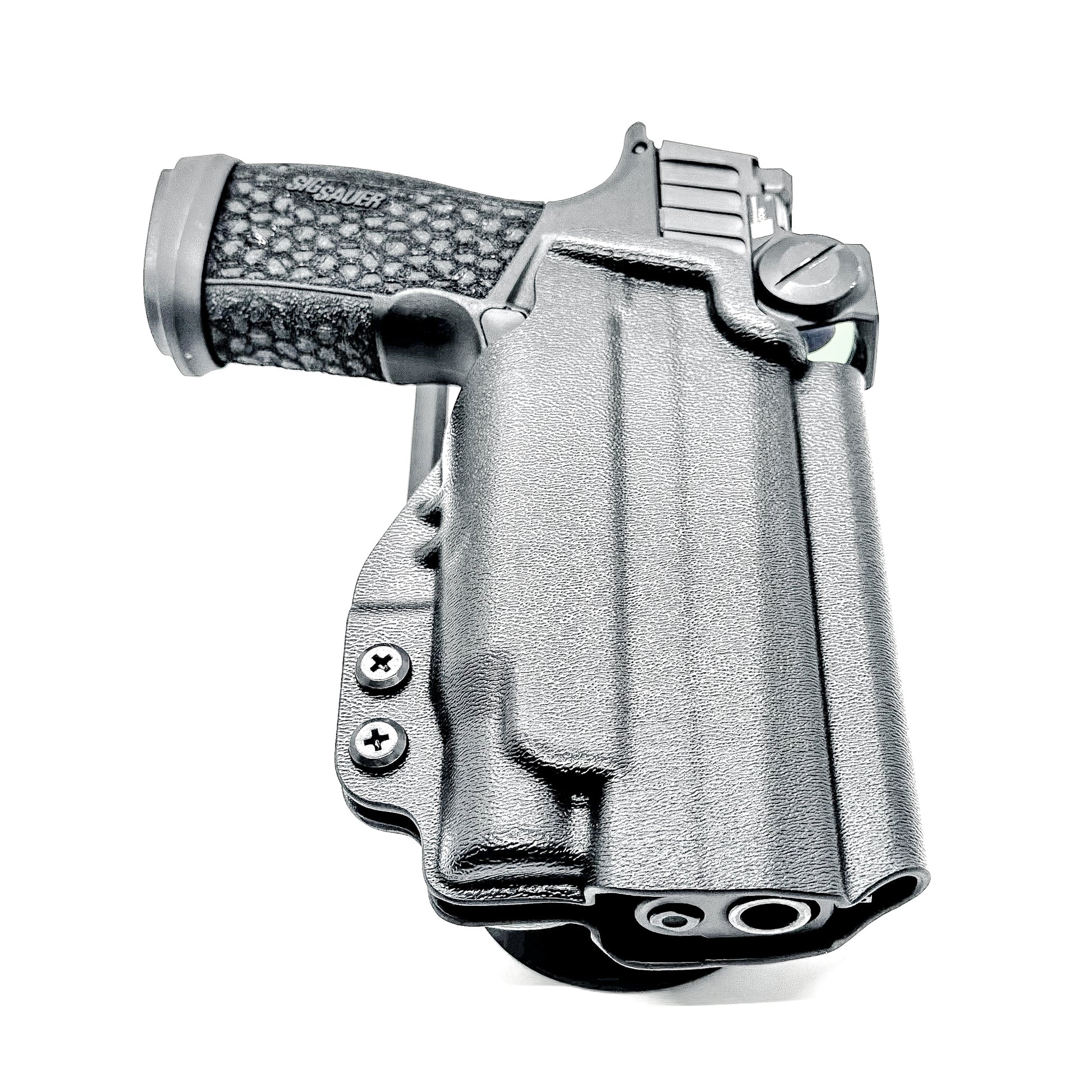 OWB holster for Sig Sauer P365-FUSE & FOXTROT2R. Outside Waistband light duty & competition holster with adjustable retention and optics support.