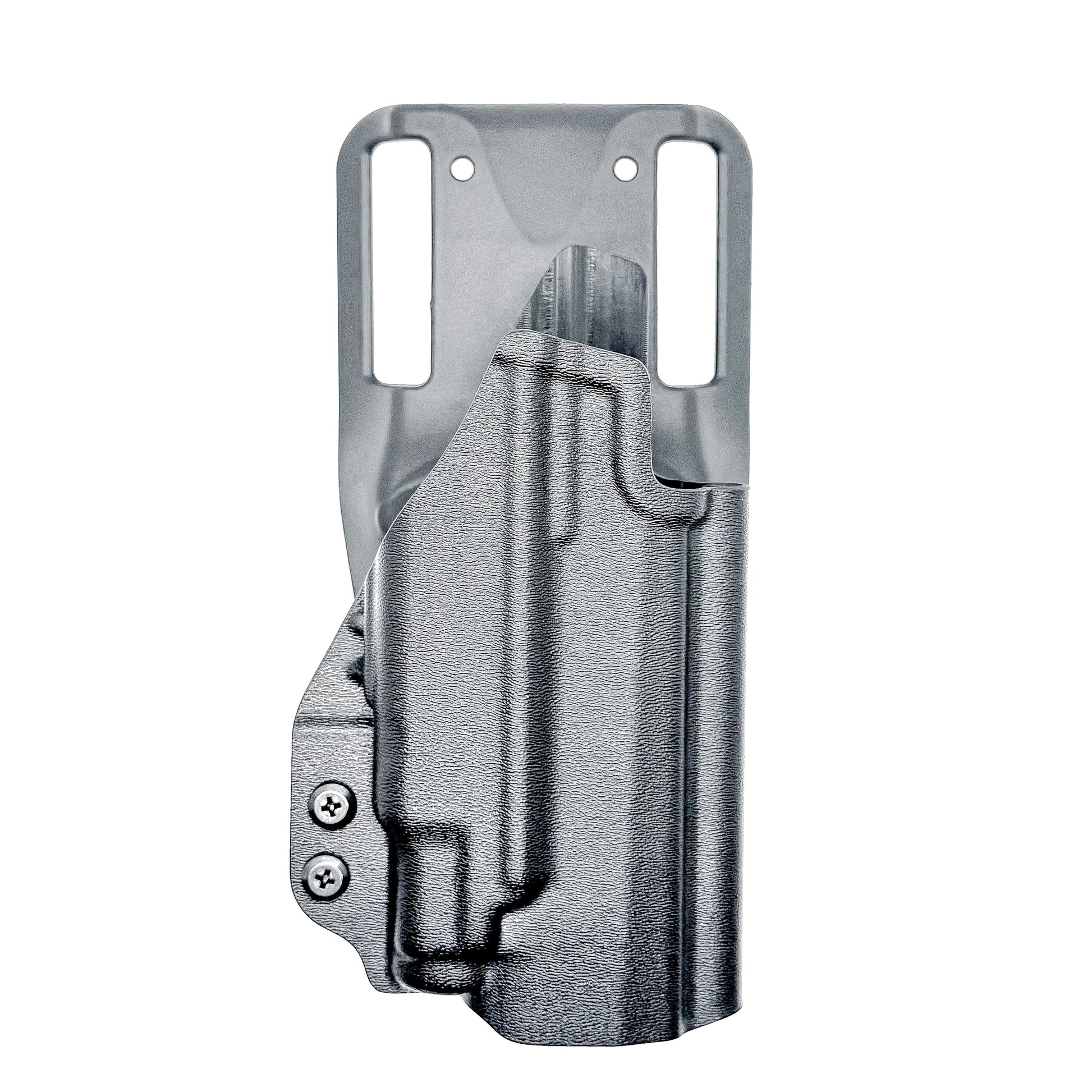 Black duty and competition-style OWB holster for Sig Sauer P365-FUSE with Icarus Precision A.C.E. 365 MACRO Grip Module and Streamlight 1913 TLR-7 Sub light.