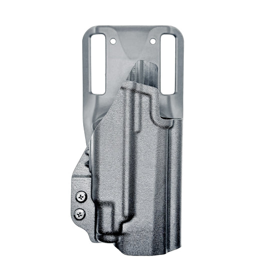 Black duty and competition-style OWB holster for Sig Sauer P365-FUSE with Icarus Precision A.C.E. 365 MACRO Grip Module and Streamlight 1913 TLR-7 Sub light.